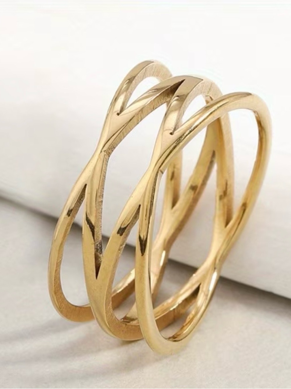 Gold-Tone Geometric Openwork Trio Stackable Ring - Picture 6 of 6